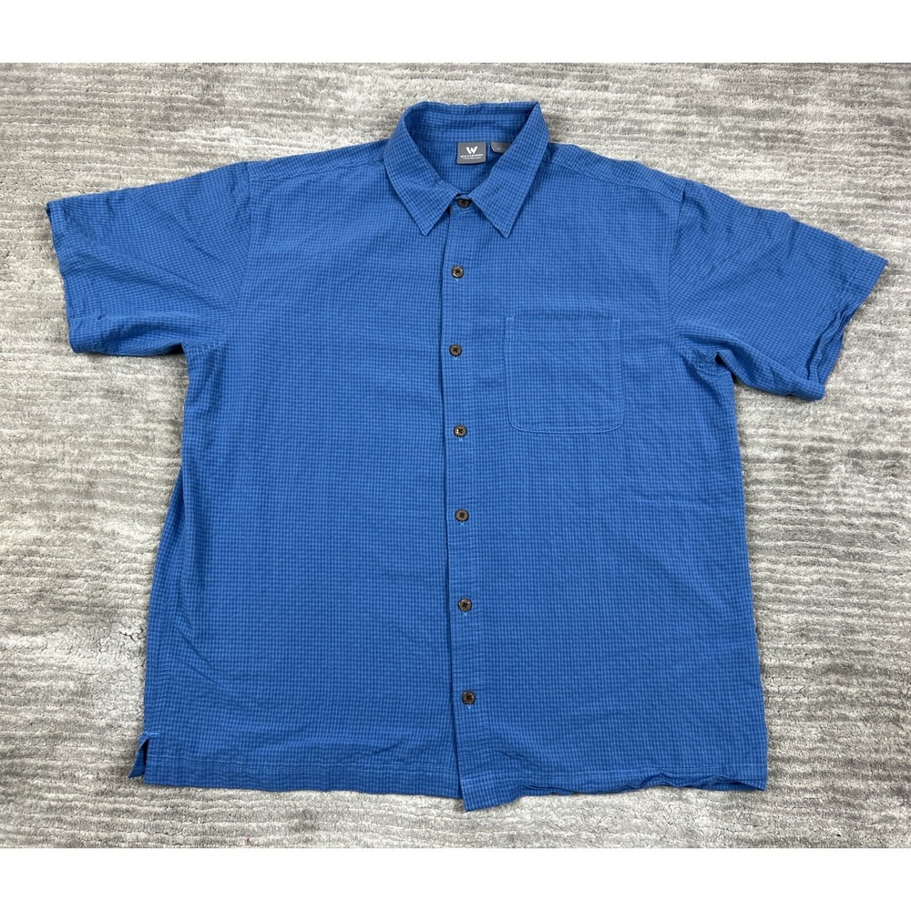 White‎ Sierra Button Down Shirt Mens Large Blue Short Sleeve Micro Check Outdoor